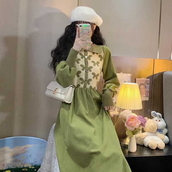 

casual dresses early autumn and winter port style retro chic fashion knitted dress women's net red wool design baby, Black;gray