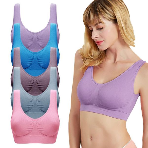 Cooeverly Confezione da 5 reggiseni sportivi senza cuciture Yoga senza ferretto con cuscinetti rimovibili per top da donna Fitness Abbigliamento sportivo per ragazze