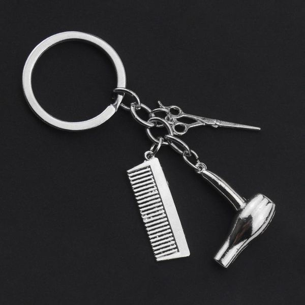 

keychains fashion selling stylist dryer scissors comb decorative hairdressers gift key rings hair letter keyring, Silver