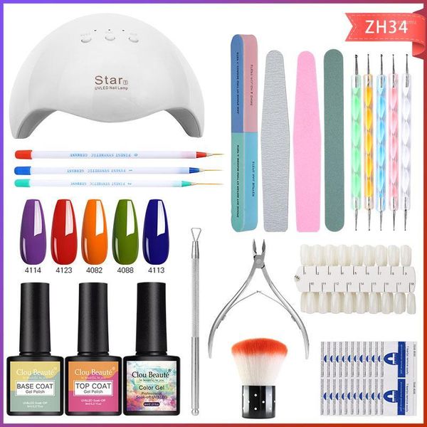 

clou beaute nail set and lamp choose 5 color gel polish kit soak off varnish for art dryer machine tools1, Red;pink