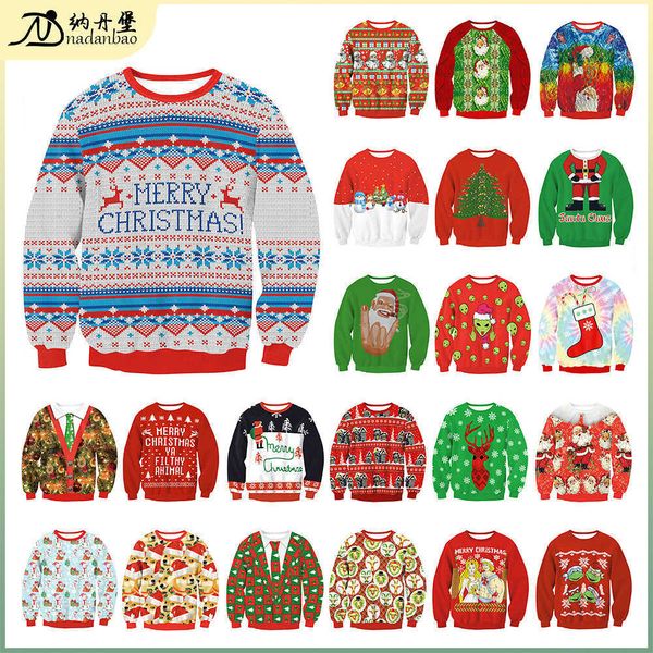

2021 large women's round neck loose pullover women's digital printed sweater women's top, Black