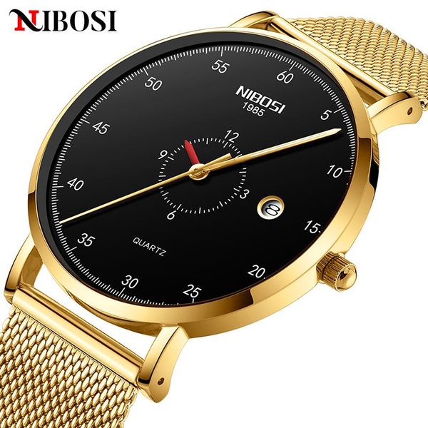 

wristwatches nibosi ultra-thin business golden watch for men unique mesh strap quartz wrist waterproof military relogio masculino, Slivery;brown