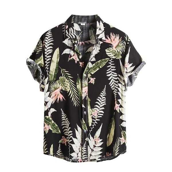 

men's casual shirts blouse oversize streetwear hawaiian harajuku mens short-sleeve beach flower shirt turn-down collar camisa, White;black