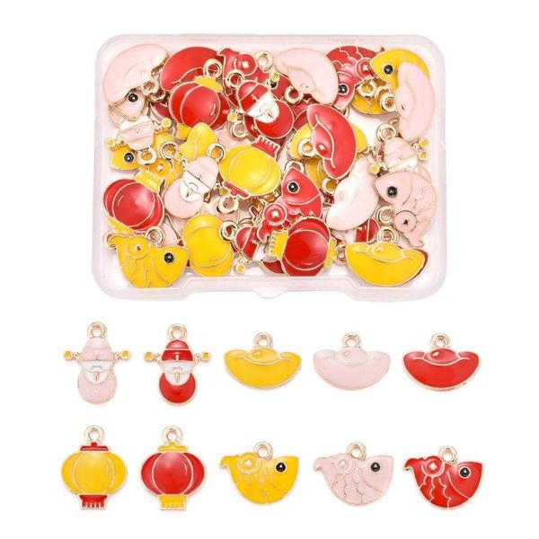 

charms 40pcs/box alloy enamel chinese style pendants ingot lantern god of fortune fish for diy earring necklace jewelry making, Bronze;silver