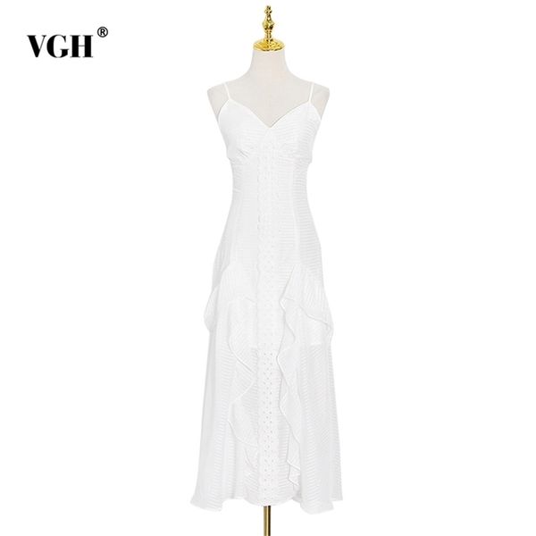 

white party dress for women v neck sleeveless high waist patchwork ruffles designer mid dresses female summer 210531, Black;gray