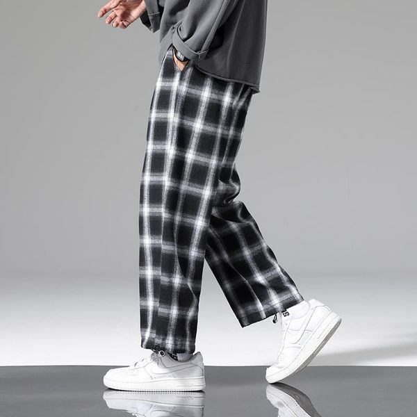 

men's pants autumn plaid men fashion loose hip hop casual trousers korean male harem pant all-match confortable joggers streerwear, Black