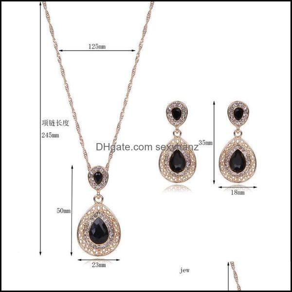 Brincos colar conjuntos de jóias de luxo vermelho ouro preto cristal conjunto de moda para mulheres casamento brinco nupcial Aesories Drop entrega 2021 E