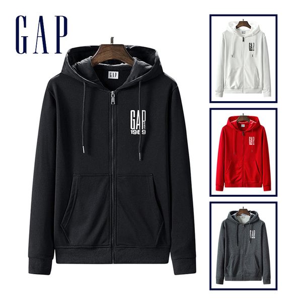 

brand hoodie gap zipper sweater men's hooded printed casual sports couple 2021 autumn new cardigan jacket trend, Black