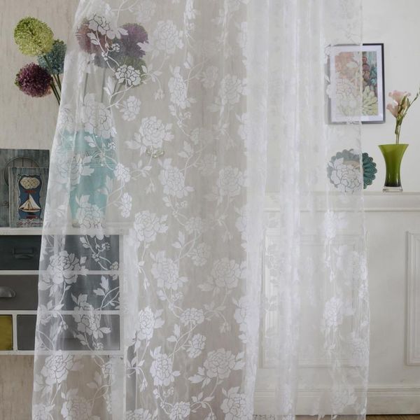 

curtain & drapes peony flower window curtains door living room fashion divider sheer panel scarfs voile black white 95cm*200cm