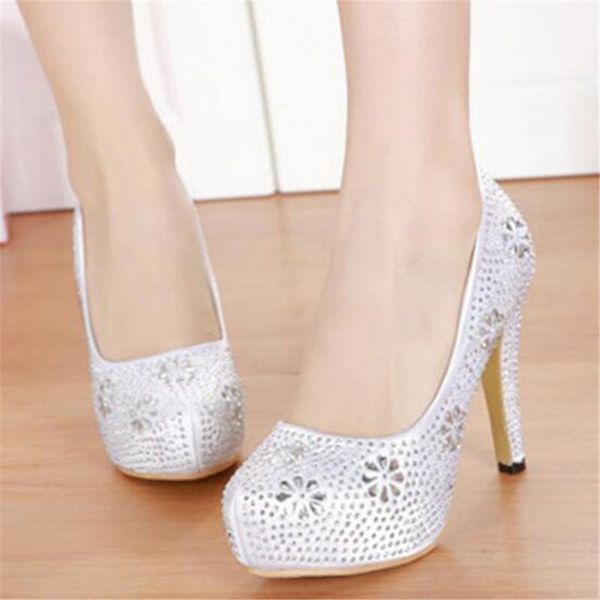 

dress shoes women pumps thin high heels white sequined cloth slip on 10cm round toe party wedding rhinestones shallow, Black