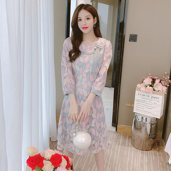 

casual dresses of french lace dress their children in the spring and autumn outfit 2021, tender small broken flower, Black;gray