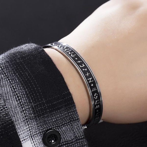 

bangle digital rune bracelet men's retro open jewelry, Black