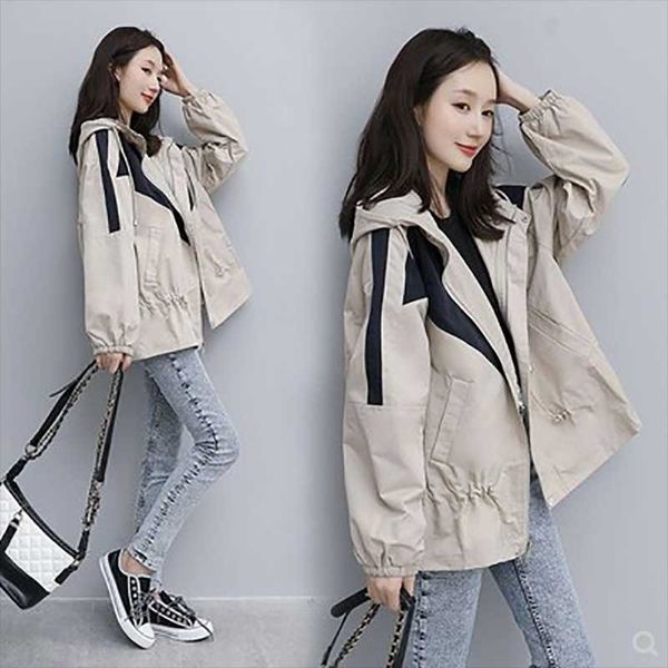 

women's jackets 2021 spring loose short casual coat jacket bat-shaped medium-length small windbreaker women, Black;brown