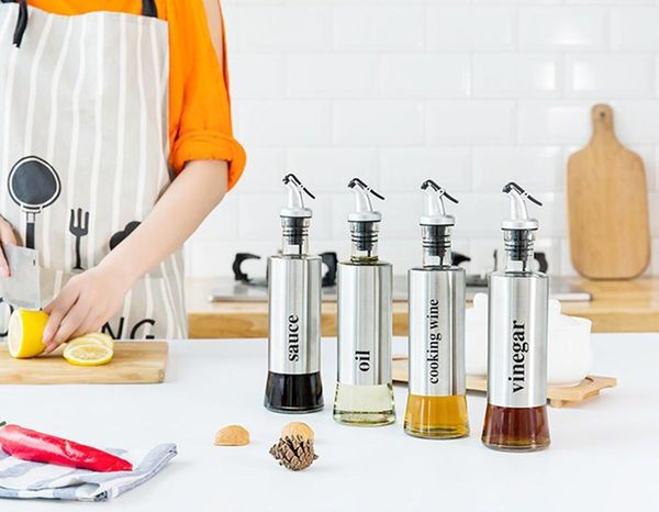 

storage bottles & jars pouring oil bottle kitchen supplies oiler stainless steel+glass leakproof spout can g3