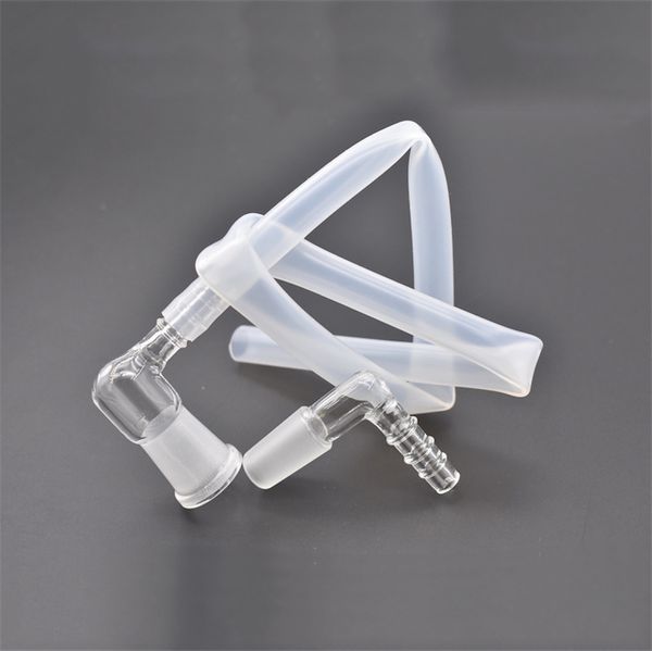 Adattatore per frusta di vapore in vetro a forma di L 14mm 19mm Adattatore per gomito per vaporizzatore maschio femmina a 90 gradi con tubo in silicone per accessori per rig bong