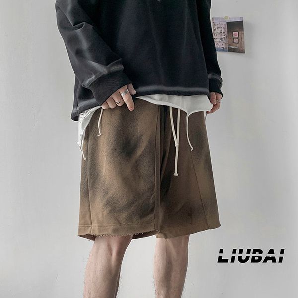 

shorts summer tie-dye men's fashion retro casual men streetwear korean loose hip-hop wide-leg shorts mens m-2xl, White;black