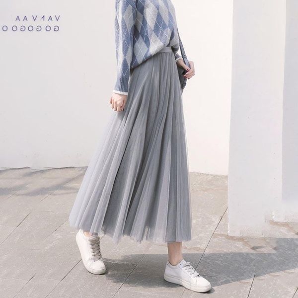

skirts kawaii tulle women mesh elastic tutu skirt summer high waist kpop fashion pleated long three layers of gauze, Black
