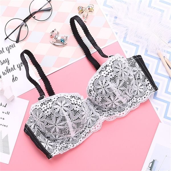 

push up white women half cup bra lingerie thin cotton comfortable underwear lace bras a b cup embroidery brassiere 220311, Black;pink
