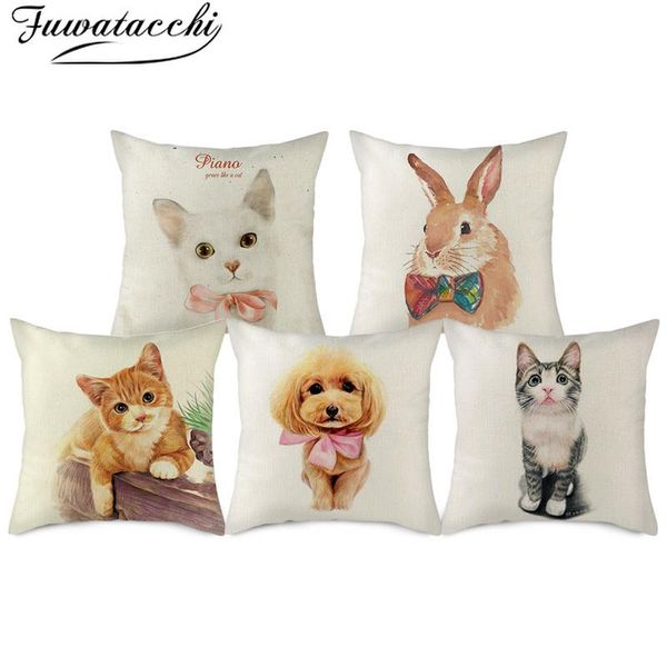 

cushion/decorative pillow fuwatacchi linen cover cat dog pattern covers for home sofa chair decorative pillowcases 45x45cm