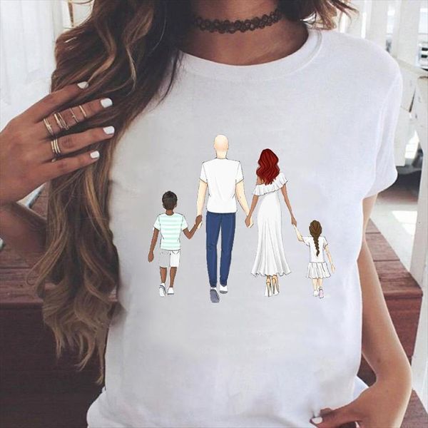 

graphic happy family mama women t shirt mom 90s mother summer cartoon cute fashion print female clothes tees, White