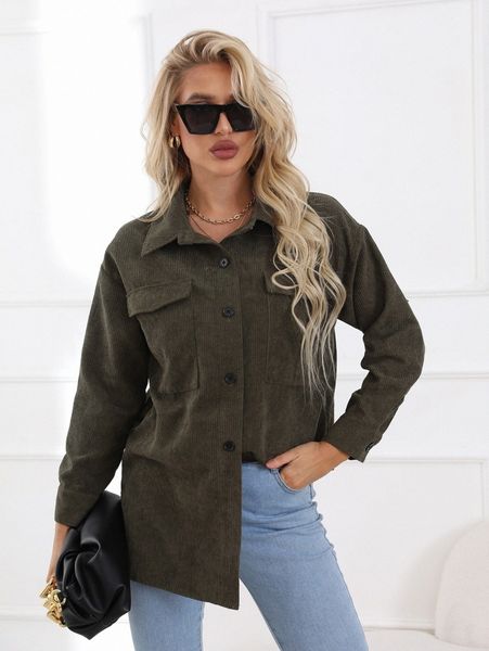 

flap pocket front cord blouse g1bu#, White