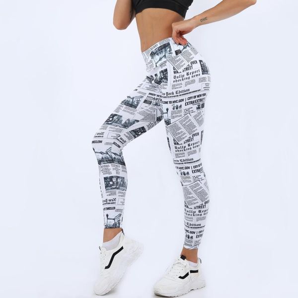 

women's yoga pants push up digital printed spaper high waist cropped elastic slim leggings gym tights sportswear leggins 2021 outfits, White;red