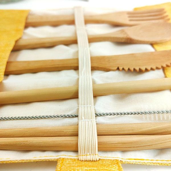 

dinnerware sets 6pcs/pack eco friendly bamboo cutlery set portable flatware utensil biodegradable tableware knife fork spoon wooden