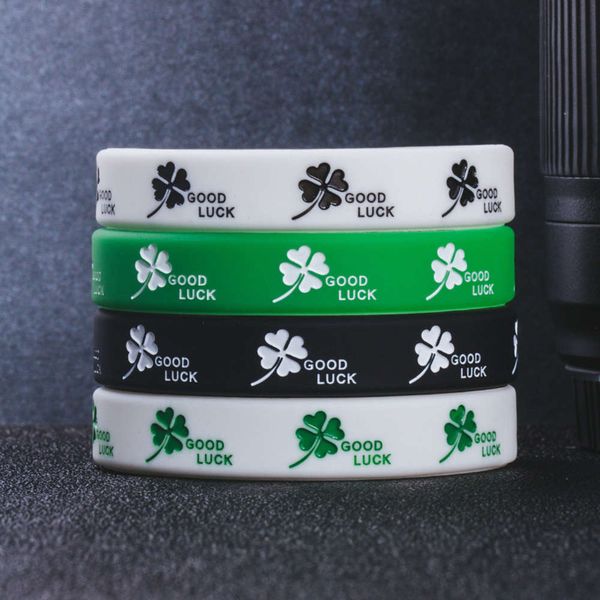 

chao brand goodluck four leaf clover silicone bracelet for men and women, Black