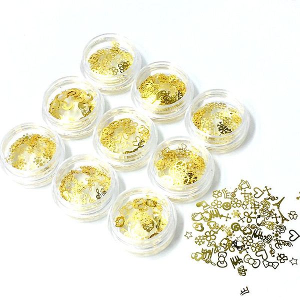 

nail art decorations 50pcs/box metal pieces decoration ultra-thin slices charms multi-shapes manicure geographic rhinesrones, Silver;gold