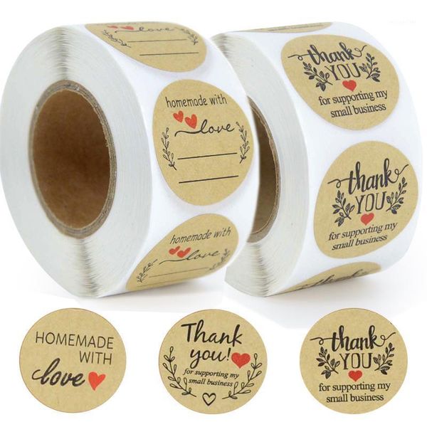 Embrulho de presente 500pcs obrigado adesivos para minha pequena empresa Kraft Paper Wedding Christmas Gifts Packing Sealing Label