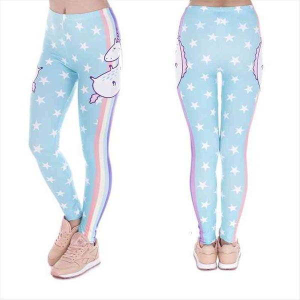 

blue girls leggings cartoon skinny sport pants for five pointed star printing clothes little unicorn