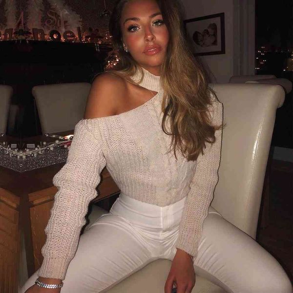 

artsu womens sweaters 2021 new casual solid loose sweater bare shoulders knitted pullovers winter oversized sweaters assw60310, White;black