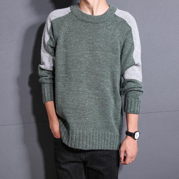 

winter men sweater korean version trend youth round neck pullover long sleeved core yarn handsome men's sweaters, White;black