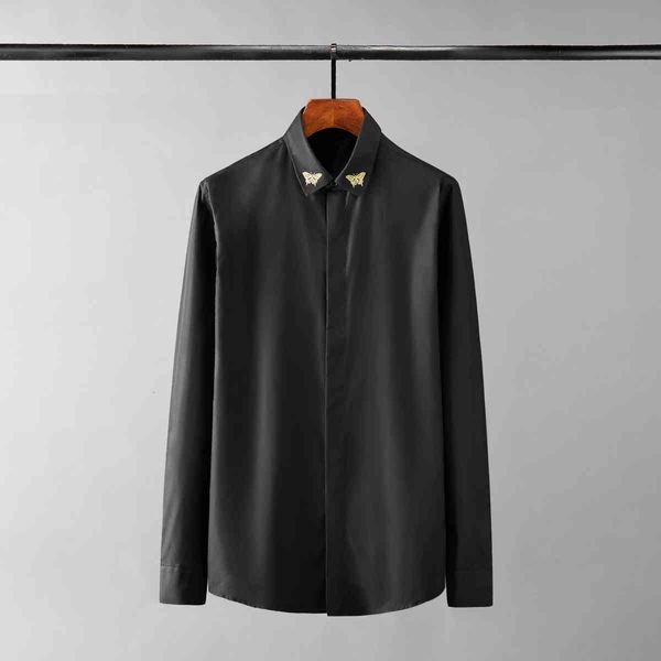 

tee polo shirt shirt shirt white black luxury gold butterfly embroidery long sleeve mens fashion slim fit party male shirts