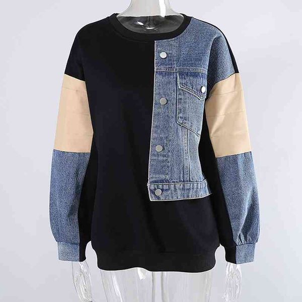 

casual dresses women colorblock sweatshirt oversize loose autumn spring thick pullover tracksuit 2021 9pis, Black;gray