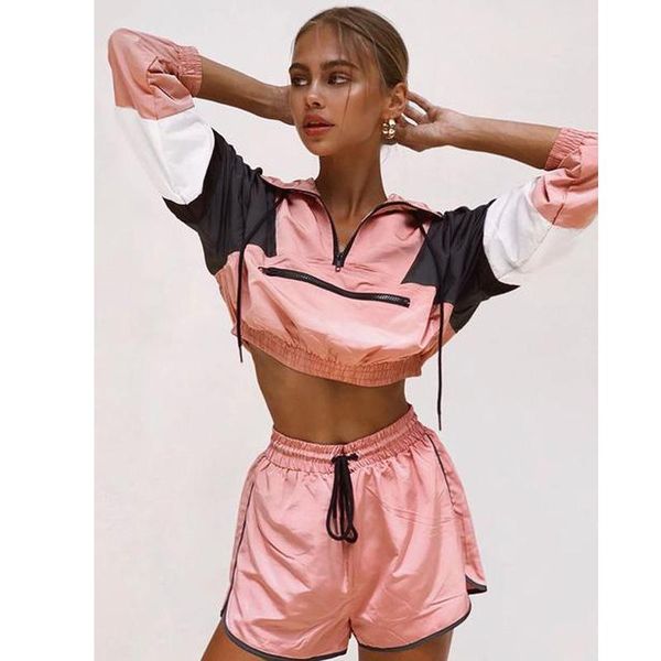 

women's tracksuits autumn fashion long sleeve pullover two piece set women elegant zipper lapel shirt and pocket shorts suit spring cas, Gray