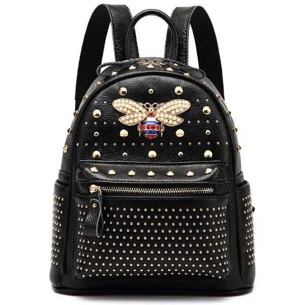 

backpack 2021 ladies women leather rivet cowhide bag casual bee