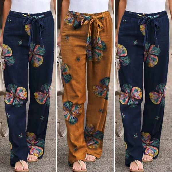 

zanzea retro turnip autumn trousers women capri casual elastic waist long pantalon palazzo printed, Black;white