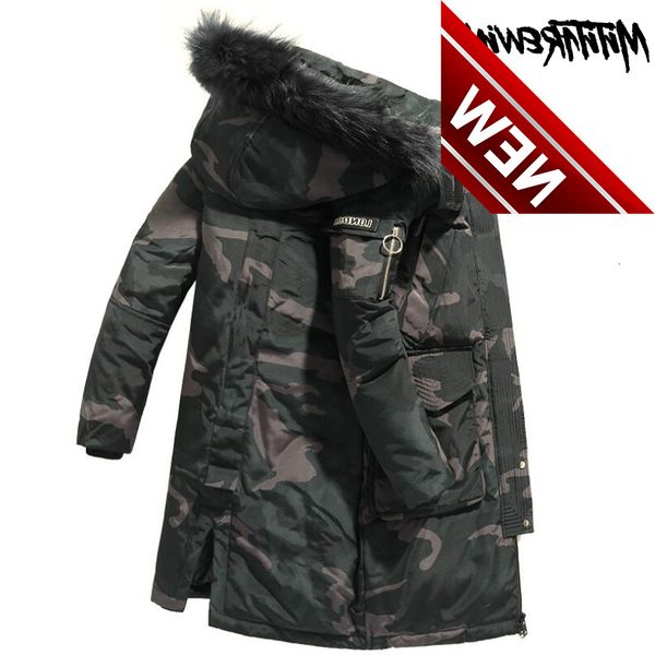 

-30 degree winter jacket men parkas thicken coat keep warm windbreaker hooded fur collar long s outdoor down, Black