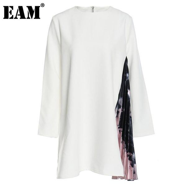 

casual dresses [eam] women big size spliced tie-dye pleated dress round neck long sleeve loose fit fashion tide spring autumn 2021 1dd2822, Black;gray