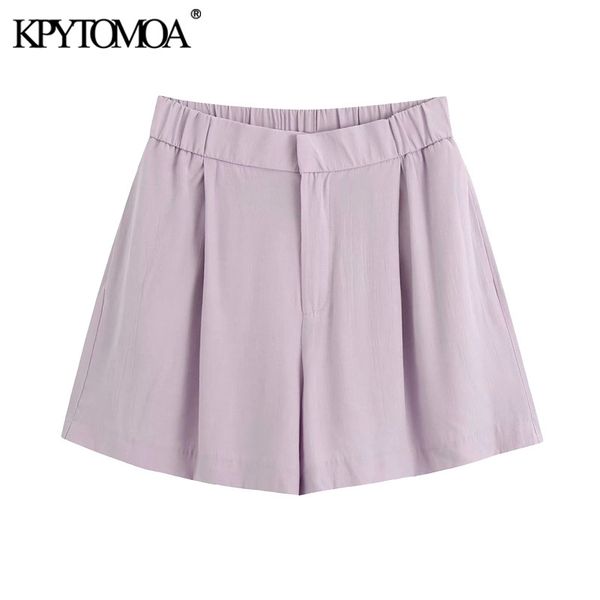 

women chic fashion loose fitting shorts vintage high elastic waist zipper fly female short pants pantalones cortos 210416, White;black