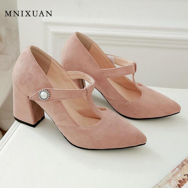 

dress shoes mary jane women red pumps high heels 2021 spring pointed toe t-strap pearls pink party woman big plus size 45 46, Black