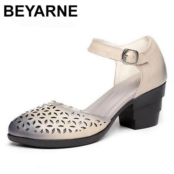 

dress shoes beyarne hollow genuine leather summer women sandals high heeled elegant comfortable pointed fashion, Black