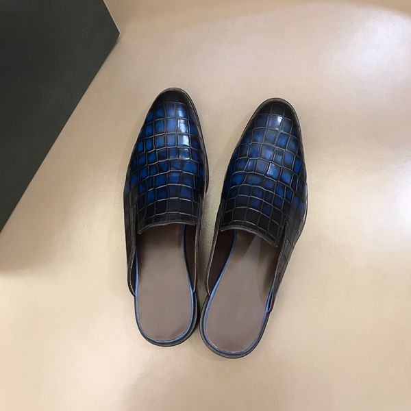 

2021 men real leather slippers slide sandals designer causal non-slip slides summer crocodile grain flip flops slippers with box size 6-11, Black