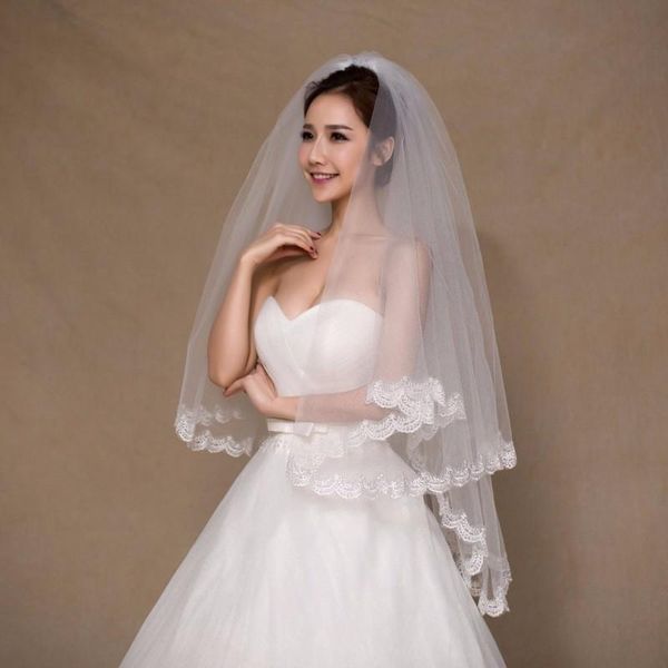 

bridal veils 2021 stock white ivory short veil with comb applique edge wedding accessory, Black