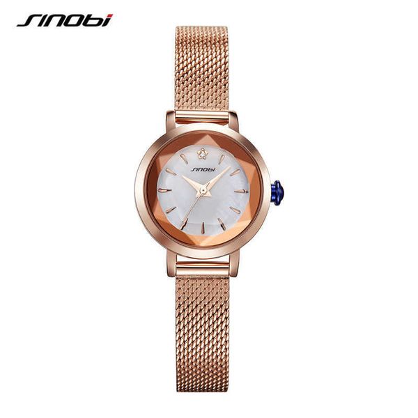 Sinobi New Luxury Diamond Flower Cut Glass Orologio da donna Impermeabile in acciaio inossidabile Mesh Orologi da donna al quarzo Regali Reloj Mujer Q0524