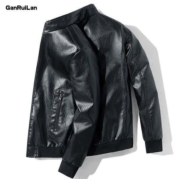 

men spring motorcycle causal vintage leather jacket coat men autumn outfit fashion biker pocket design pu leather jacket men 210518, Black