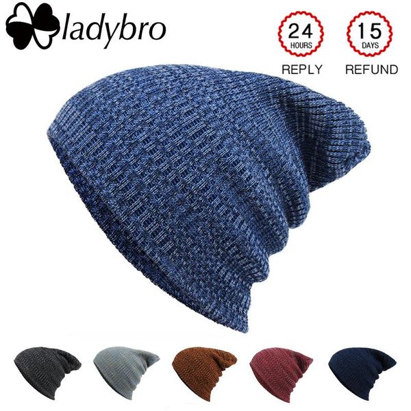 

ladybro winter wool hat women men skullies cap knitted women's brand bonnet beanies for female male baggy
