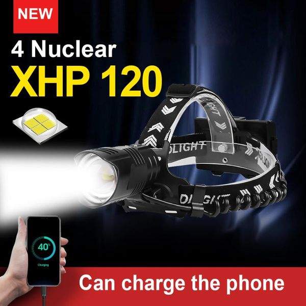 

headlamp powerful usb rechargeable head torch waterproof headlight xhp50.2 hunting lantern use 3x18650 headlamps