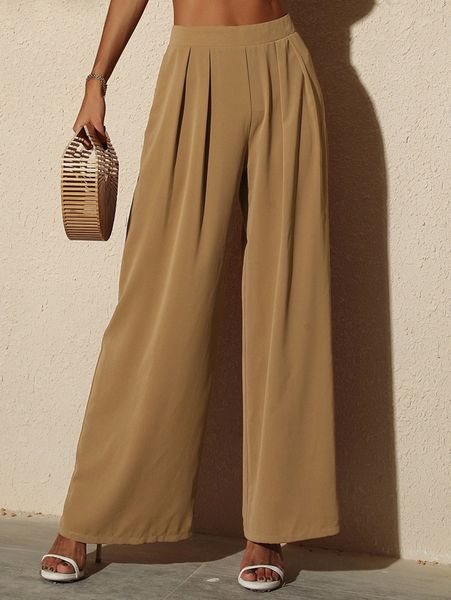 

plicated detail wide leg pants 7571#, Black;white